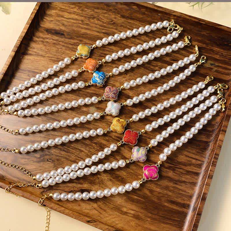 Buddha Stones Pulsera china nueva de brocado Pearl Song Clover Pureza - image 15