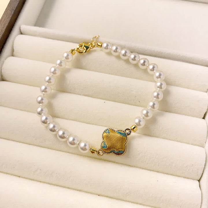 Buddha Stones Pulsera china nueva de brocado Pearl Song Clover Pureza - Dorado y verde (mismo tono de color, el estampado varía) - image 11