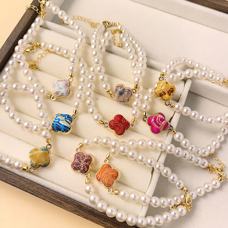 Buddha Stones Pulsera china nueva de brocado Pearl Song Clover Pureza - image 14