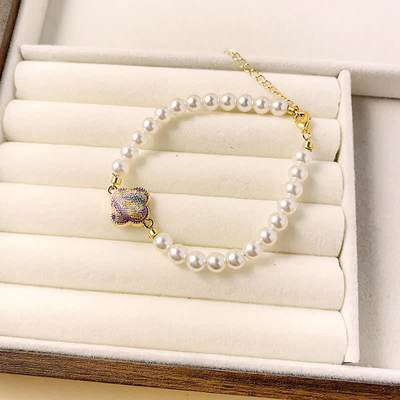 Buddha Stones Pulsera china nueva de brocado Pearl Song Clover Pureza - Morado claro (mismo tono de color, el estampado varía) - image 8