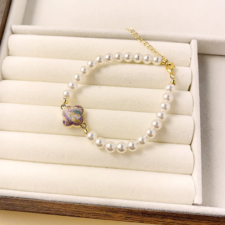 Buddha Stones Pulsera china nueva de brocado Pearl Song Clover Pureza - Morado claro (mismo tono de color, el estampado varía) - image 8
