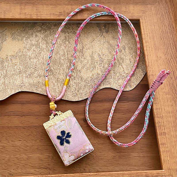 Buddha Stones Collar rectangular trenzado con diseño floral de brocado Song Harmony - Rosa (mismo tono de color – el estampado varía) - image 7