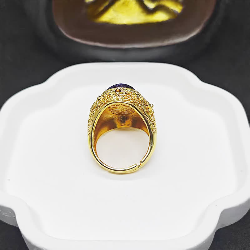 Buddha Stones Anillo ovalado ajustable de estilo chino con diseño de huevo de paloma de la prosperidad y brocado de la canción - image 6
