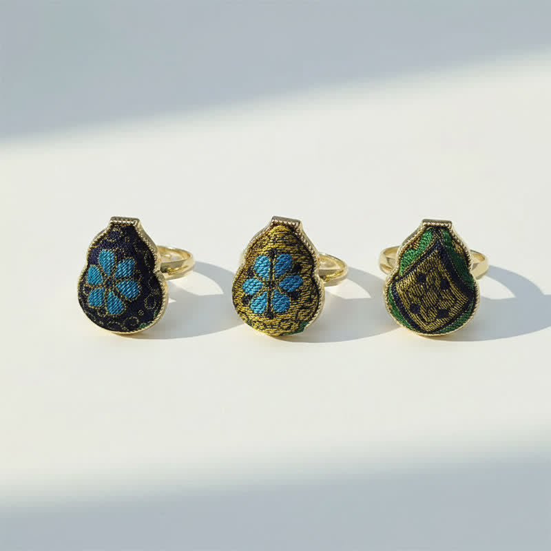 Buddha Stones Anillo ajustable de estilo chino vintage con forma de calabaza y diseño de brocado de canción. - image 13
