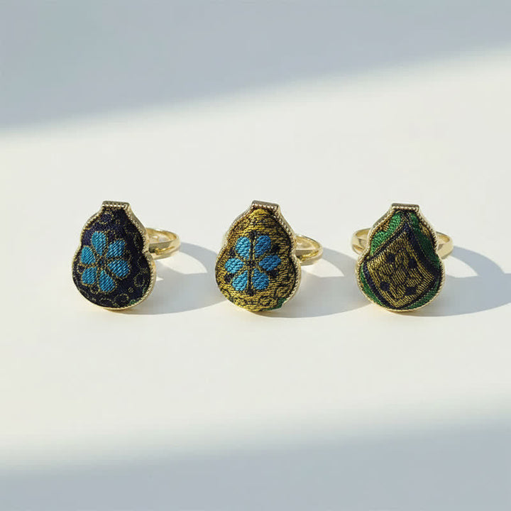 Buddha Stones Anillo ajustable de estilo chino vintage con forma de calabaza y diseño de brocado de canción. - image 13