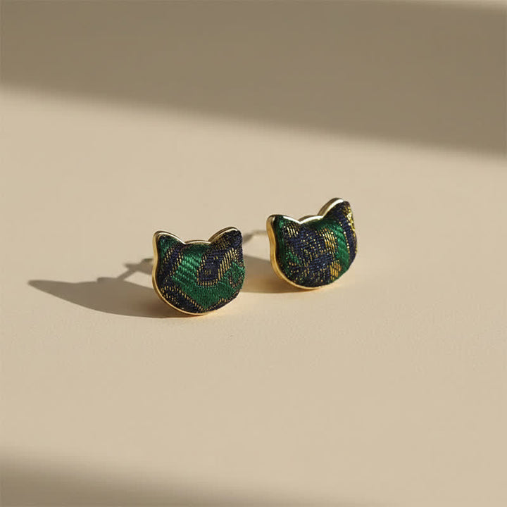 Buddha Stones Pendientes chinos vintage de brocado con diseño de gato bendecido, hechos a mano. - Brocado Song (mismo tono de color – el patrón varía) - image 0