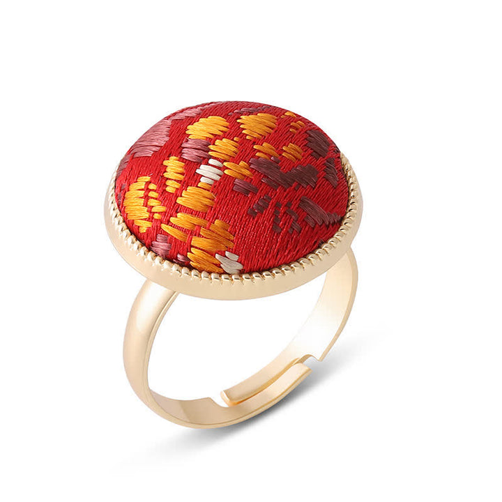 Buddha Stones Anillo redondo elegante bordado en brocado Song - Rojo (mismo tono de color – el estampado varía) - image 16