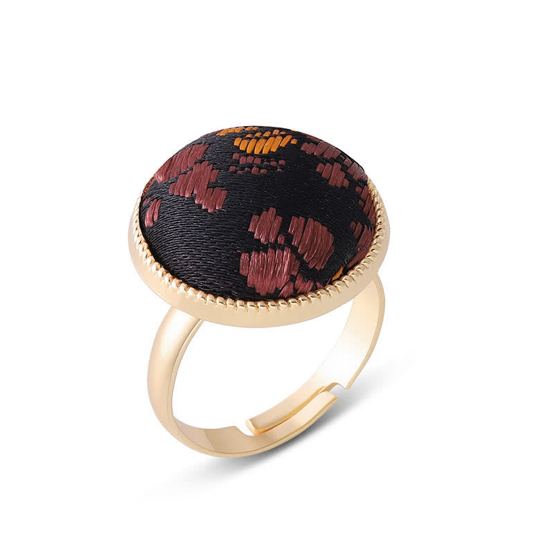 Buddha Stones Anillo redondo elegante bordado en brocado Song - Negro (mismo tono de color – el estampado varía) - image 15
