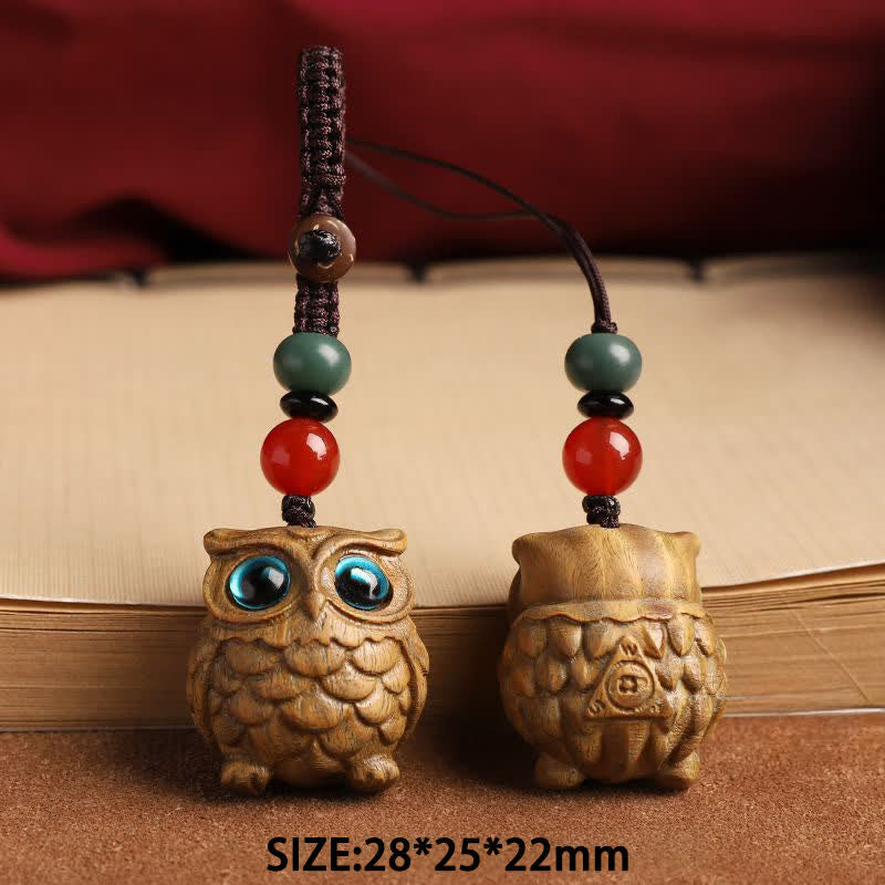 Buddha Stones Llaveros trenzados tallados a mano con diseño de búho de sándalo verde y serenidad. - image 8