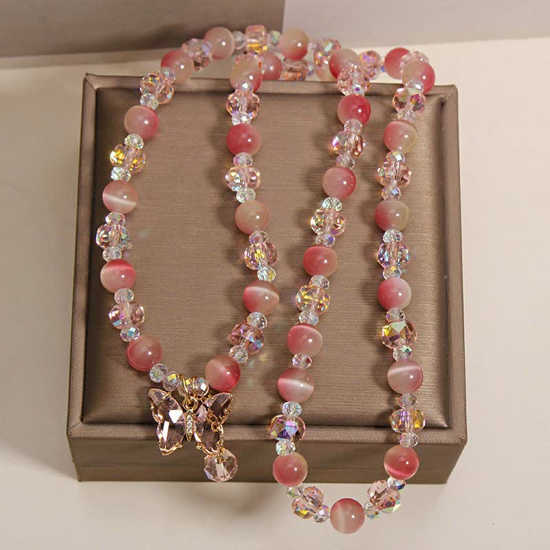 Buddha Stones Pulsera facetada triple con mariposa ojo de gato color melocotón - image 9