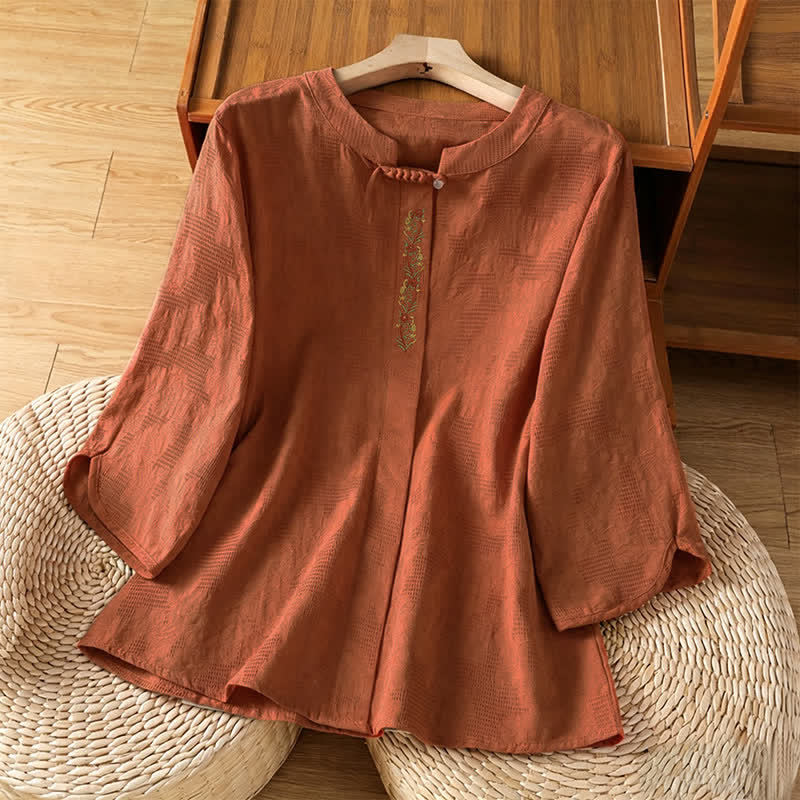 Buddha Stones Camisas de manga corta para mujer, estilo bohemio veraniego, con bordado y cordón ajustable. - Perú - US12, UK/AU16, EU44 (3XL) - image 14
