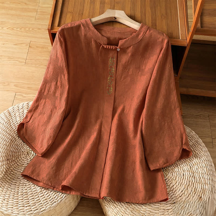 Buddha Stones Camisas de manga corta para mujer, estilo bohemio veraniego, con bordado y cordón ajustable. - Perú - US12, UK/AU16, EU44 (3XL) - image 14