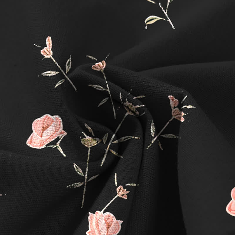 Buddha Stones Pantalones de mujer de lino y algodón con estampado vintage de rosas, cintura elástica y pernera ancha con bolsillos. - image 4
