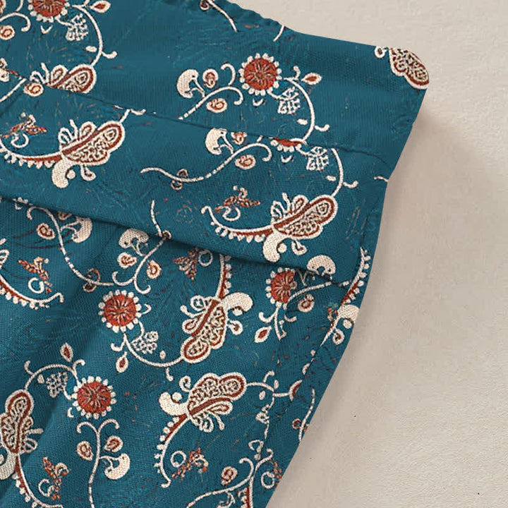 Buddha Stones Pantalones de mujer de algodón y lino con estampado floral bohemio, cintura elástica y pernera ancha con bolsillos. - image 3