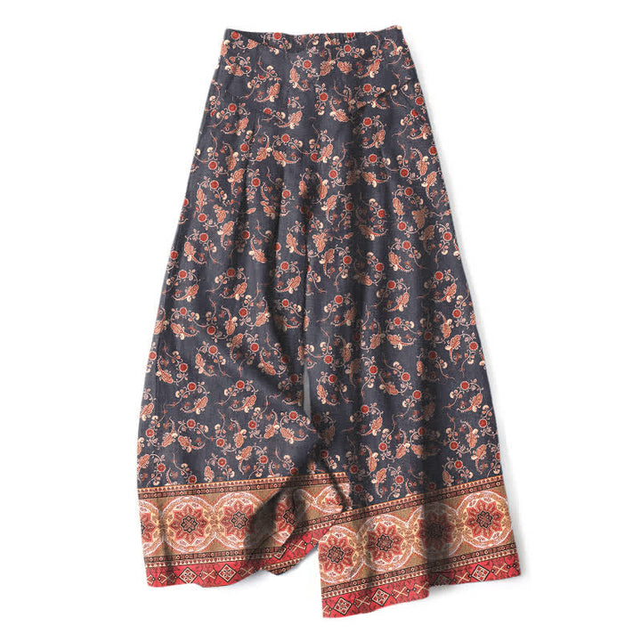 Buddha Stones Pantalones de mujer de algodón y lino con estampado floral bohemio, cintura elástica y pernera ancha con bolsillos. - Gris pizarra - US16，UK/AU20，EU48 (3XL) - image 5