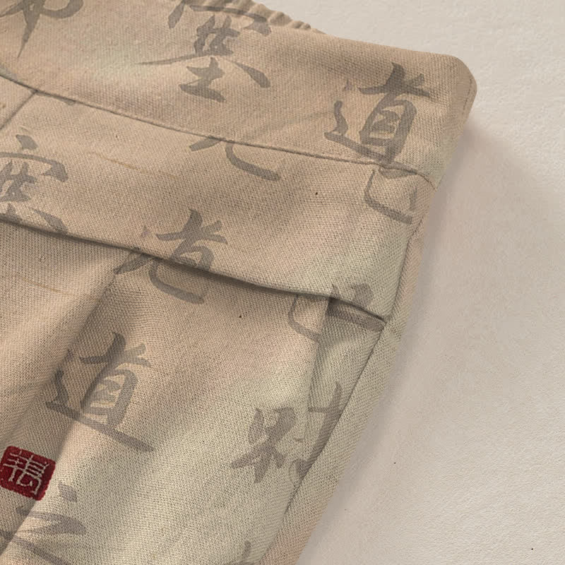 Buddha Stones Pantalones de mujer de algodón y lino con estampado de gato caligráfico, cintura elástica y pernera ancha con bolsillos. - image 3