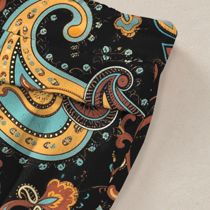 Buddha Stones Pantalones de mujer de algodón y lino con estampado floral paisley estilo bohemio, cintura elástica y pernera ancha con bolsillos. - image 3