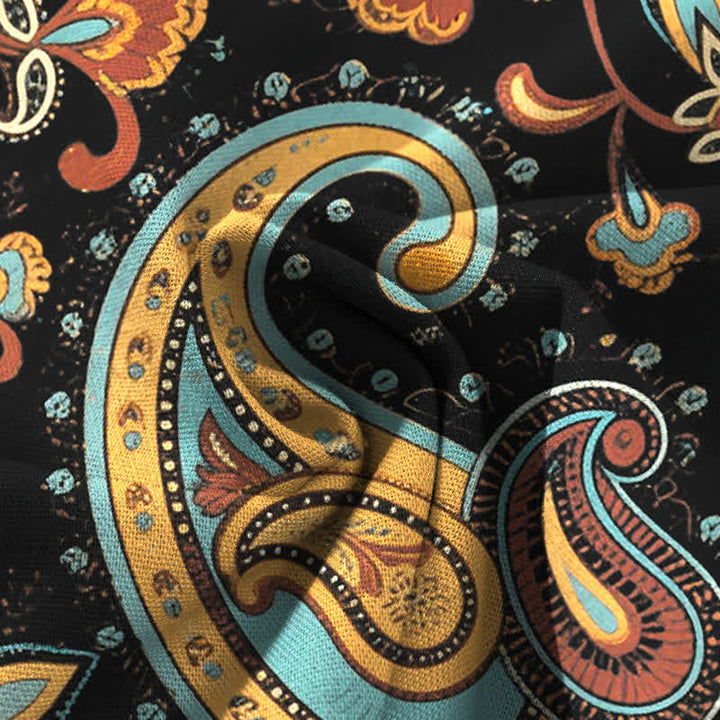 Buddha Stones Pantalones de mujer de algodón y lino con estampado floral paisley estilo bohemio, cintura elástica y pernera ancha con bolsillos. - image 4