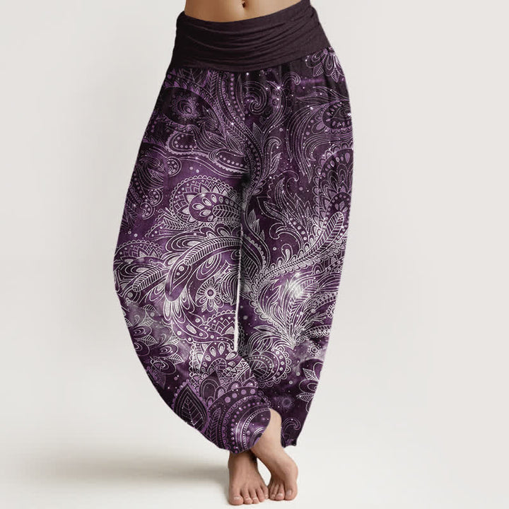 Buddha Stones Pantalones harem de mujer con elegante estampado paisley de algodón puro y cintura elástica. - Púrpura - US16，UK/AU20，EU48 (3XL) - image 5
