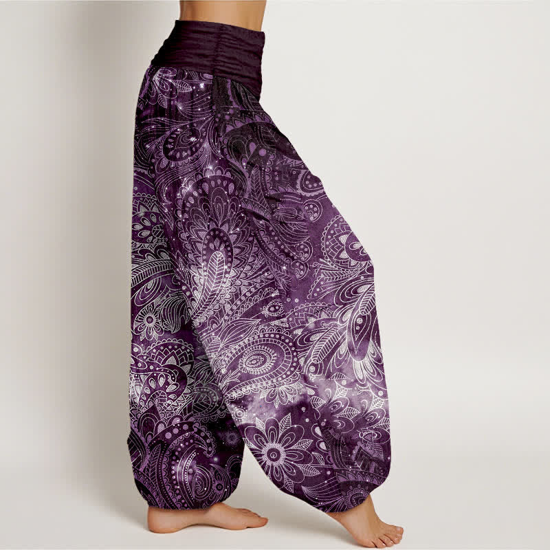 Buddha Stones Pantalones harem de mujer con elegante estampado paisley de algodón puro y cintura elástica. - image 7