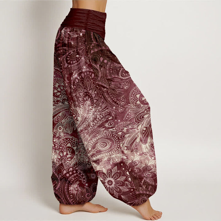 Buddha Stones Pantalones harem de mujer con elegante estampado paisley de algodón puro y cintura elástica. - image 10