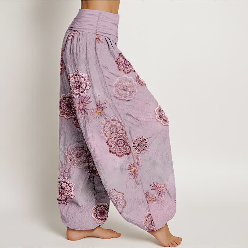 Buddha Stones Pantalones harem de mujer con cintura elástica y estampado floral de mandala de algodón puro para mujer. - image 10