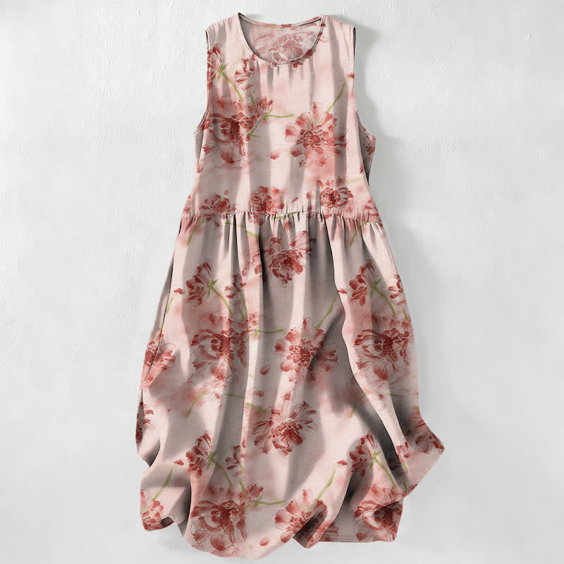 Buddha Stones Vestido midi de verano informal para mujer con estampado floral botánico y bolsillos. - Rosa Misty - US16，UK/AU20，EU48 (3XL) - image 5