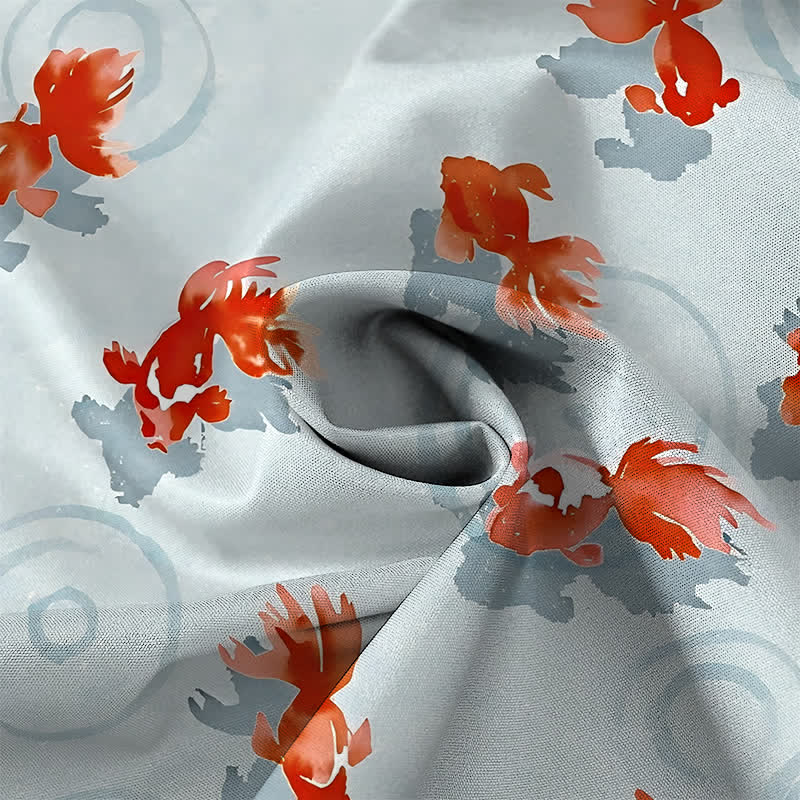 Buddha Stones Camisa de manga corta para hombre con botones y estampado de ondas de peces koi rojos, resistente a las arrugas. - image 2