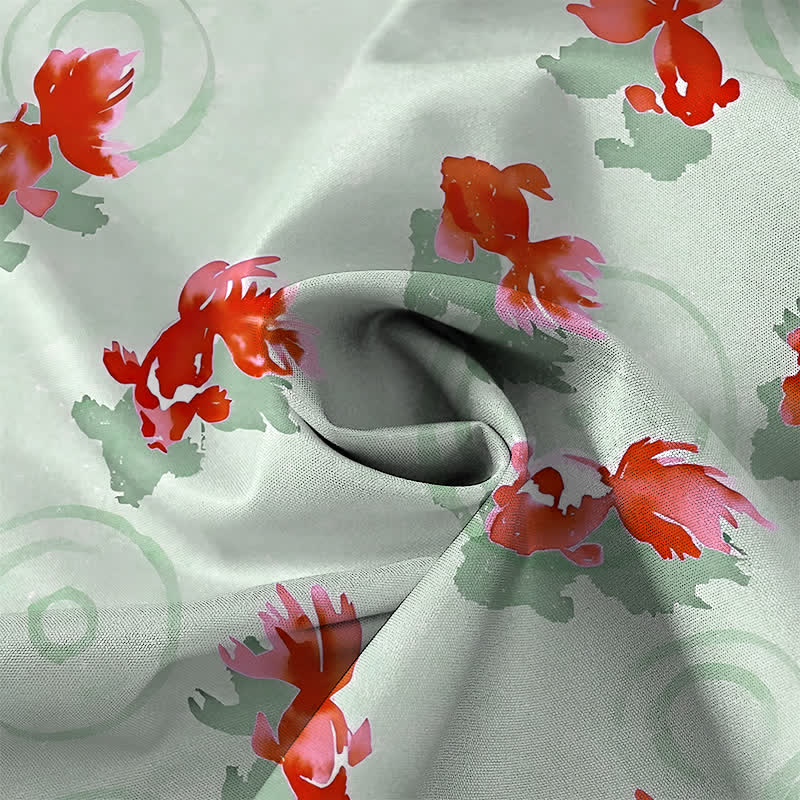Buddha Stones Camisa de manga corta para hombre con botones y estampado de ondas de peces koi rojos, resistente a las arrugas. - image 5
