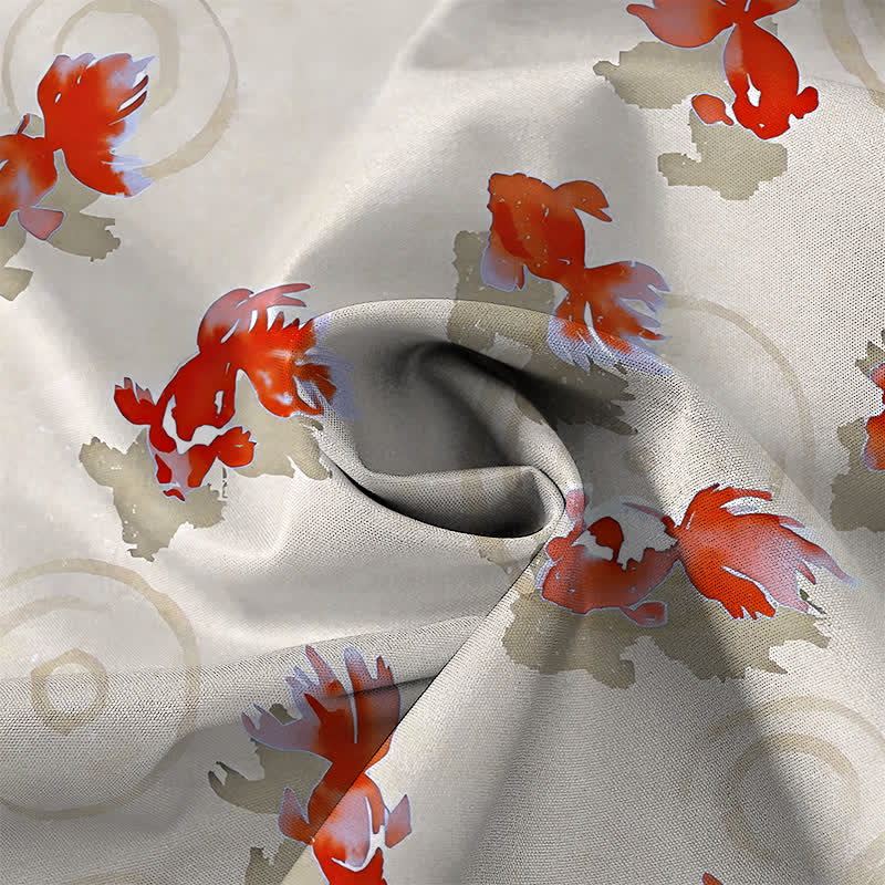 Buddha Stones Camisa de manga corta para hombre con botones y estampado de ondas de peces koi rojos, resistente a las arrugas. - image 8