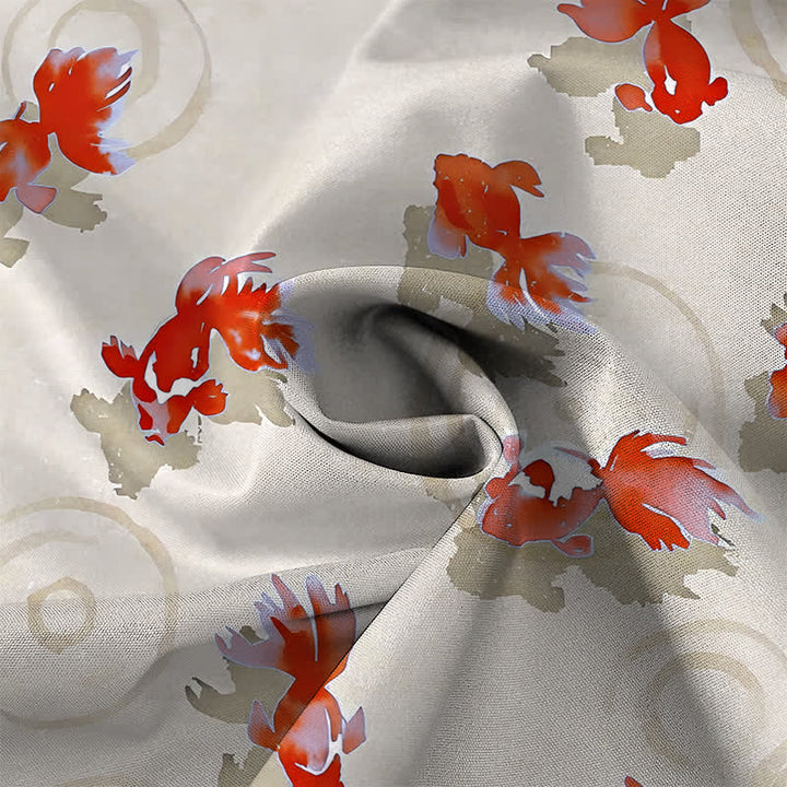 Buddha Stones Camisa de manga corta para hombre con botones y estampado de ondas de peces koi rojos, resistente a las arrugas. - image 8
