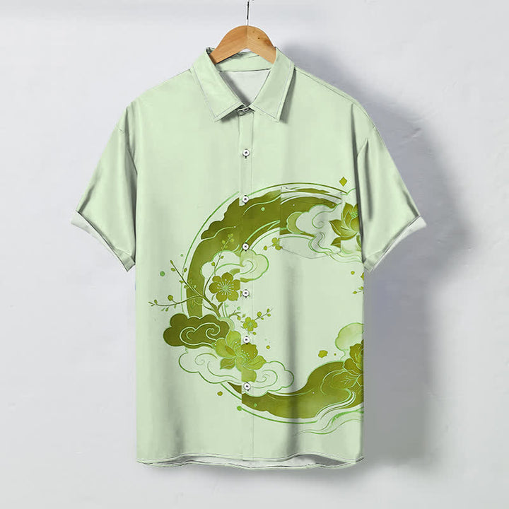 Buddha Stones Camisa de manga corta transpirable para hombre con estampado floral oriental de loto, flores de durazno y nubes. - Gotas de miel - US/UK/AU48, UE58 (4XL) - image 6