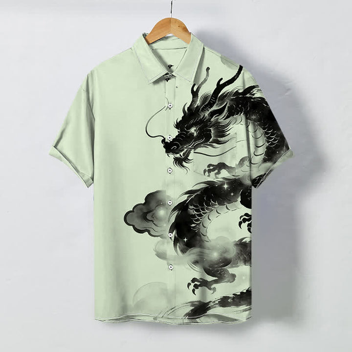 Buddha Stones Camisa de manga corta para hombre con botones y estampado de nube de dragón de tinta, resistente a las arrugas. - Gotas de miel - US/UK/AU48, UE58 (4XL) - image 6