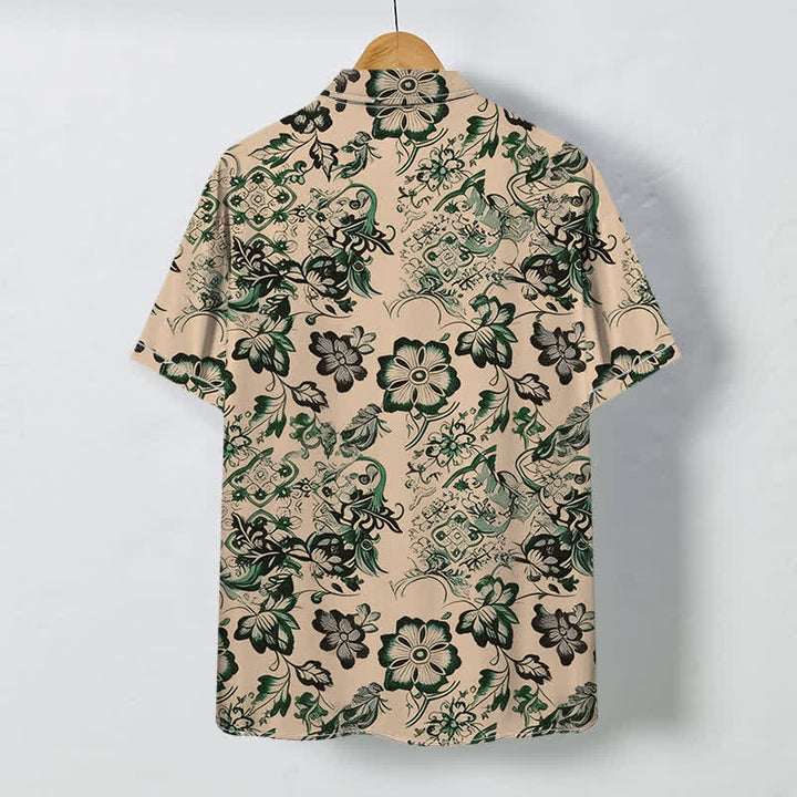 Buddha Stones Camisa de manga corta para hombre con botones y estampado floral tropical, resistente a las arrugas. - image 1