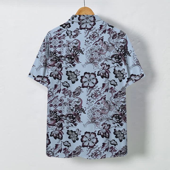 Buddha Stones Camisa de manga corta para hombre con botones y estampado floral tropical, resistente a las arrugas. - image 4
