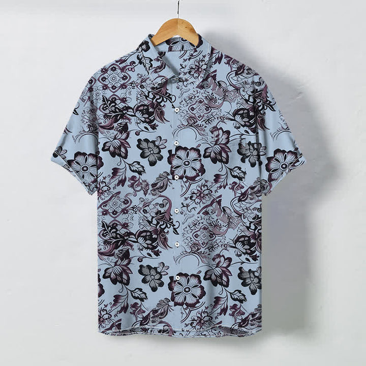 Buddha Stones Camisa de manga corta para hombre con botones y estampado floral tropical, resistente a las arrugas. - Azul claro - US/UK/AU48, UE58 (4XL) - image 3