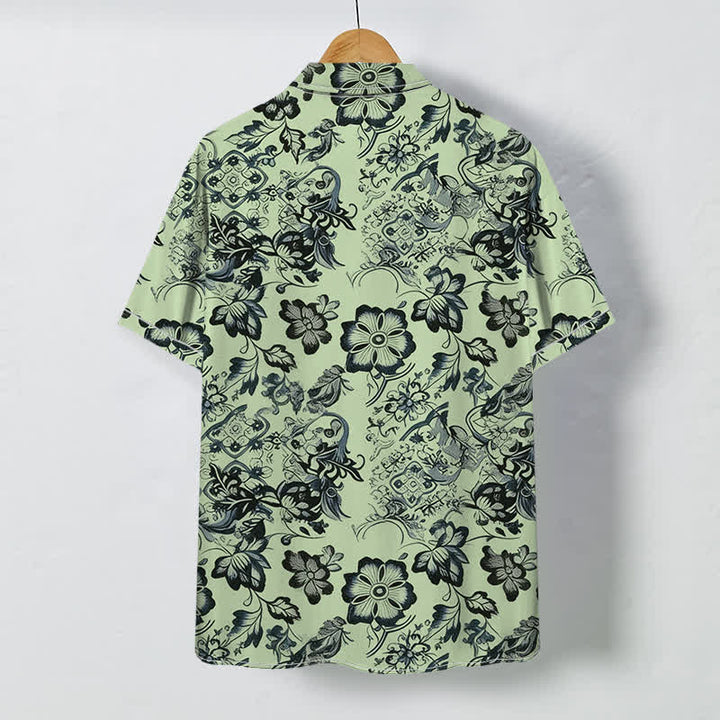 Buddha Stones Camisa de manga corta para hombre con botones y estampado floral tropical, resistente a las arrugas. - image 7