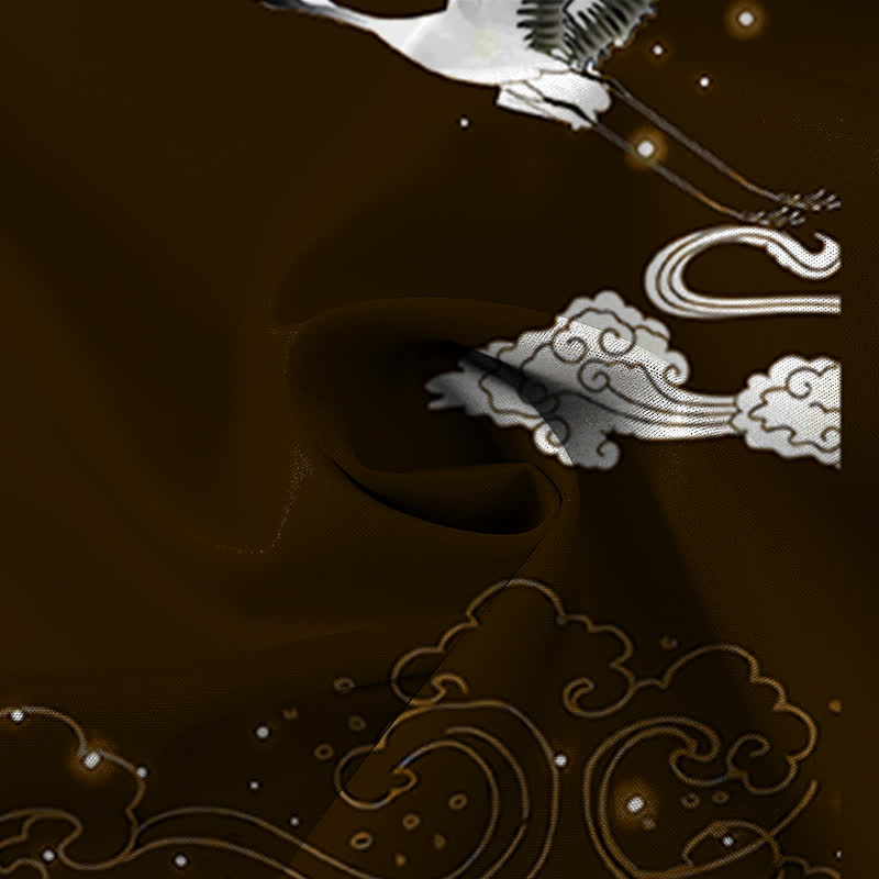 Buddha Stones Camisa de manga corta para hombre con botones y estampado de grullas voladoras y nubes, resistente a las arrugas. - image 14