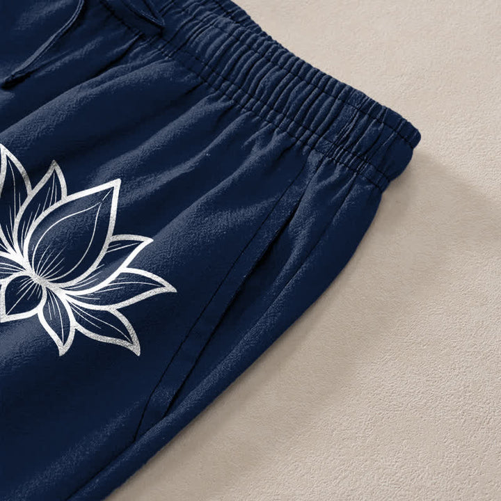 Buddha Stones Pantalones de hombre de algodón con estampado Om de loto, corte ajustado y bolsillos. - image 2