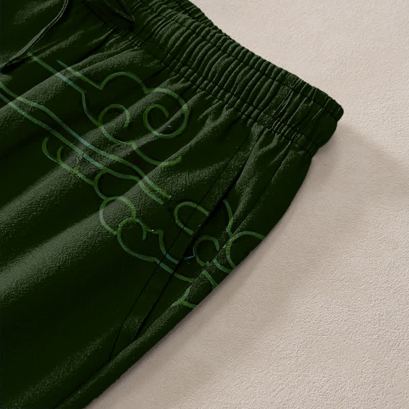Buddha Stones Pantalones de hombre cónicos con bolsillos, estampado de grulla blanca voladora de algodón y olas blancas. - image 2
