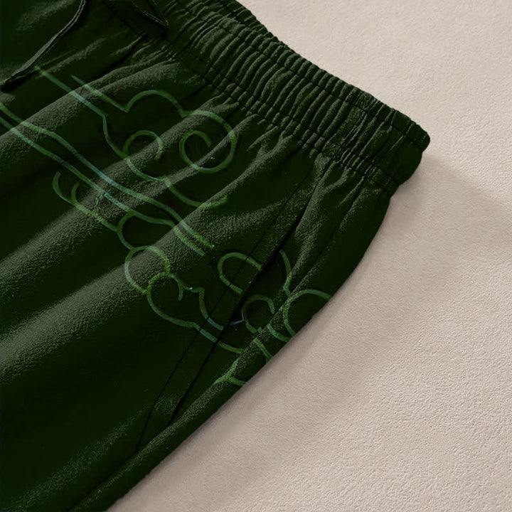 Buddha Stones Pantalones de hombre cónicos con bolsillos, estampado de grulla blanca voladora de algodón y olas blancas. - image 2