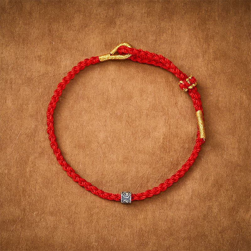 Buddha Stones Pulsera minimalista tejida a mano con hilo negro y rojo y diseño Yin Yang para protección. - image 2