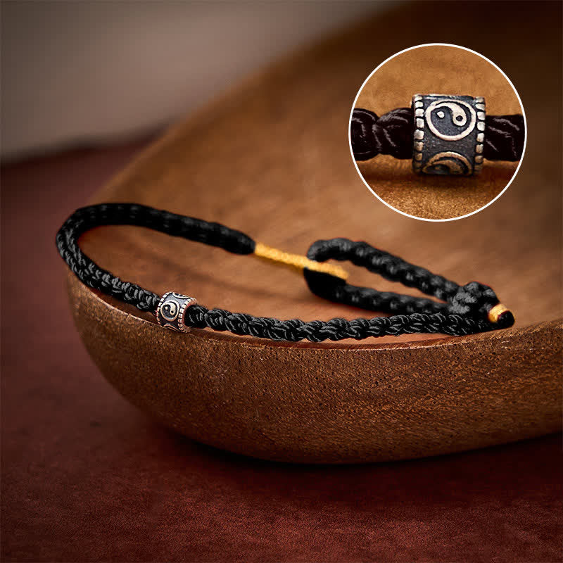 Buddha Stones Pulsera minimalista tejida a mano con hilo negro y rojo y diseño Yin Yang para protección. - Negro - Hilo rojo (Protección♥Suerte) - image 11