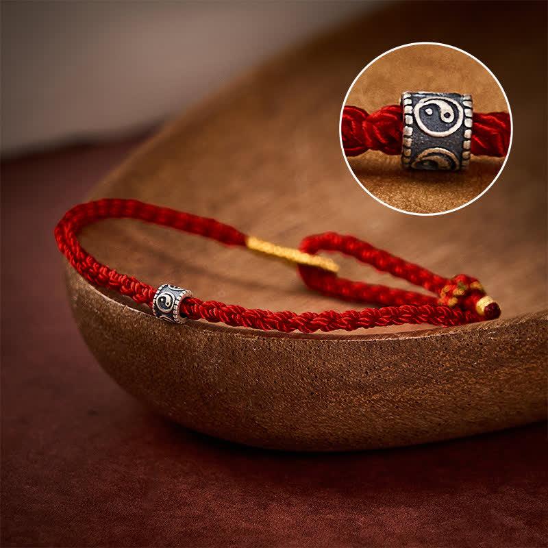 Buddha Stones Pulsera minimalista tejida a mano con hilo negro y rojo y diseño Yin Yang para protección. - Vino tinto - Hilo rojo (Protección♥Suerte) - image 7