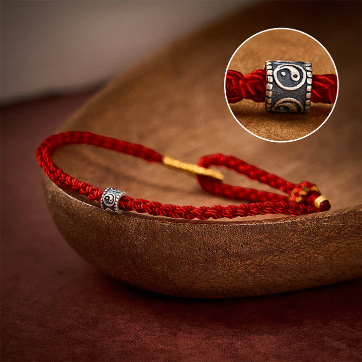 Buddha Stones Pulsera minimalista tejida a mano con hilo negro y rojo y diseño Yin Yang para protección. - Vino tinto - Hilo rojo (Protección♥Suerte) - image 7