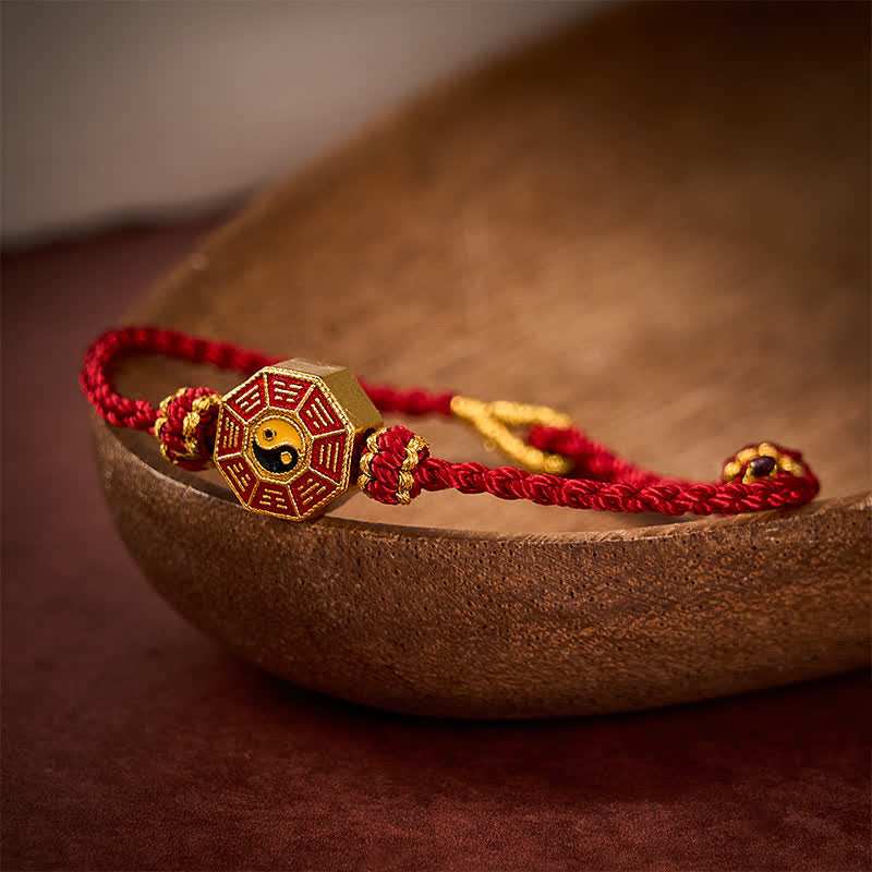 Buddha Stones Pulsera ajustable de protección con monedas chinas Bagua de hilo rojo trenzado - image 3