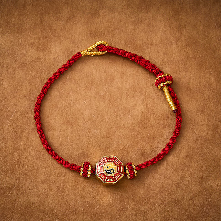 Buddha Stones Pulsera ajustable de protección con monedas chinas Bagua de hilo rojo trenzado - image 1