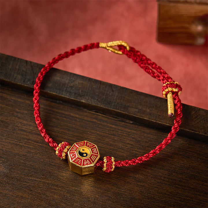 Buddha Stones Pulsera ajustable de protección con monedas chinas Bagua de hilo rojo trenzado - Vino tinto - image 0