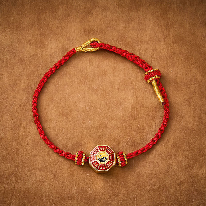 Buddha Stones Pulsera ajustable de protección con monedas chinas Bagua de hilo rojo trenzado - image 9