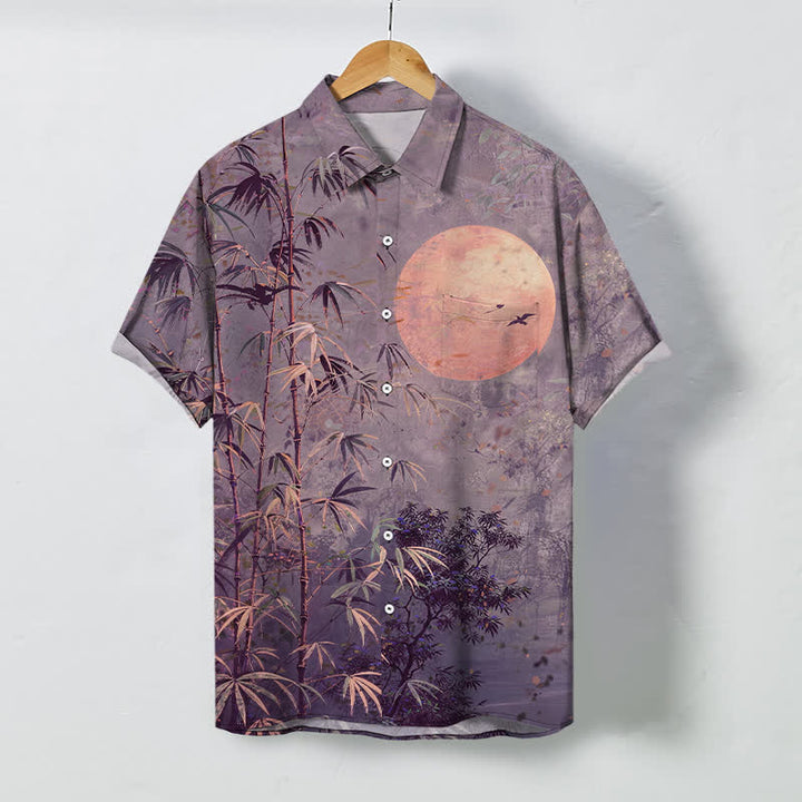 Buddha Stones Camisa transpirable de manga corta para hombre con botones y estampado de pájaros y luna de bambú - Cardo - US/UK/AU48, UE58 (4XL) - image 5